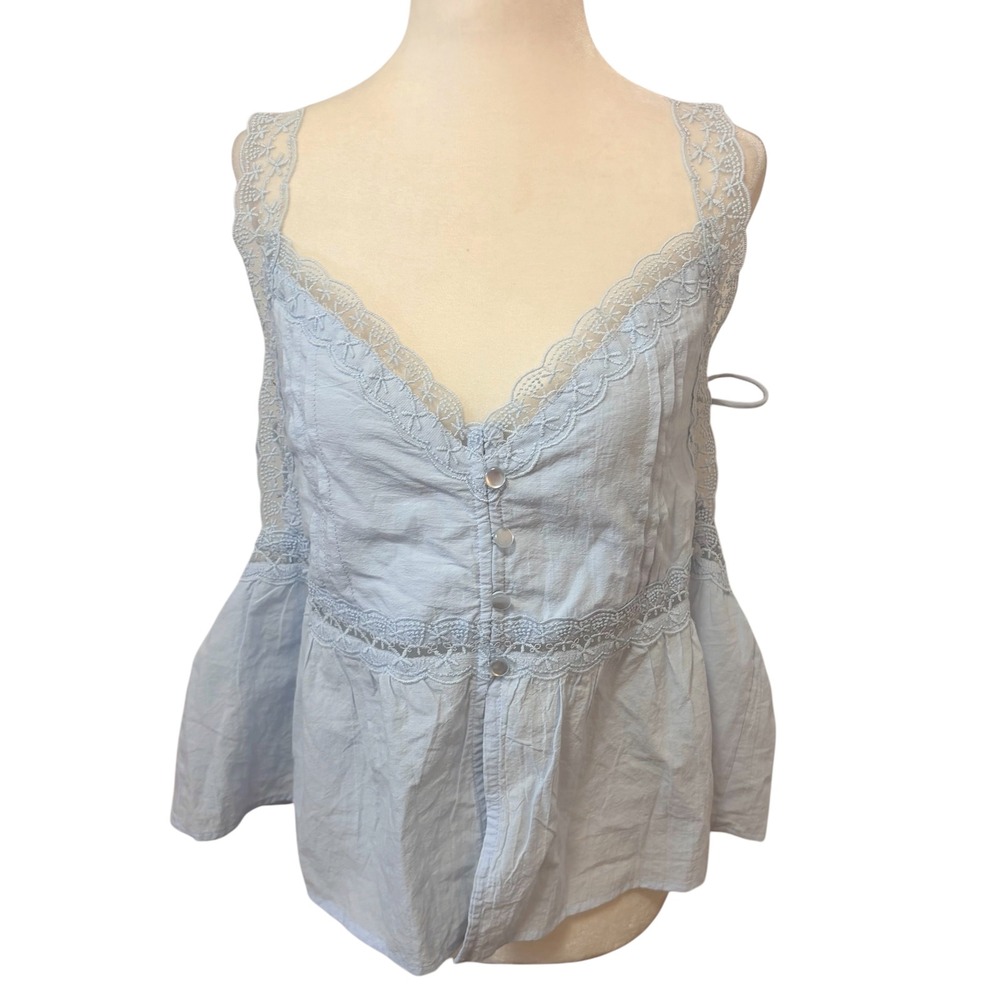 NEW Wild Fable Light Blue XL Lace Trim Side Tie Peplum Top‎ Cottagecore Tank - Picture 2 of 9